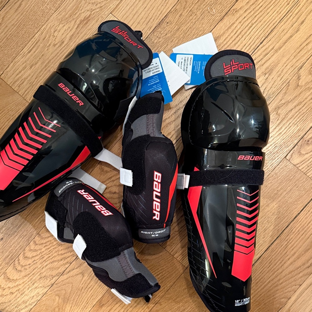 Bauer Black and Red Hockey Shin Guards and elbow guards